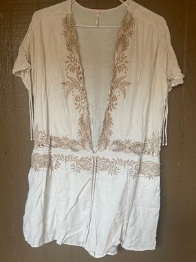 Free People Cream Open-Front Romper with Subtle Copper Tag